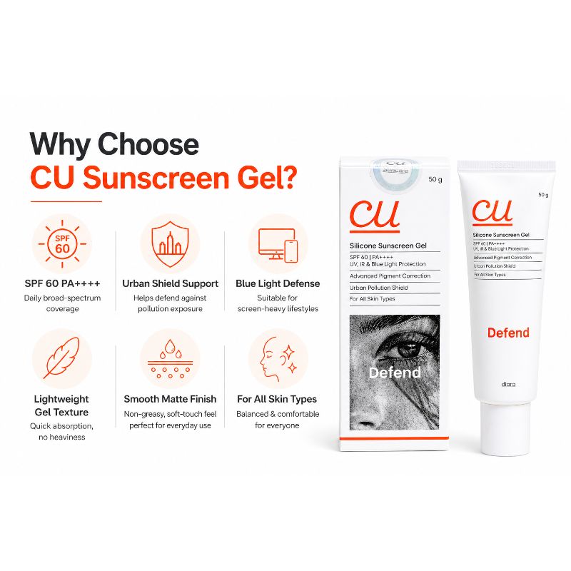 Diara CU Defend Silicone Sunscreen Gel SPF 60 PA++++ (50gm)