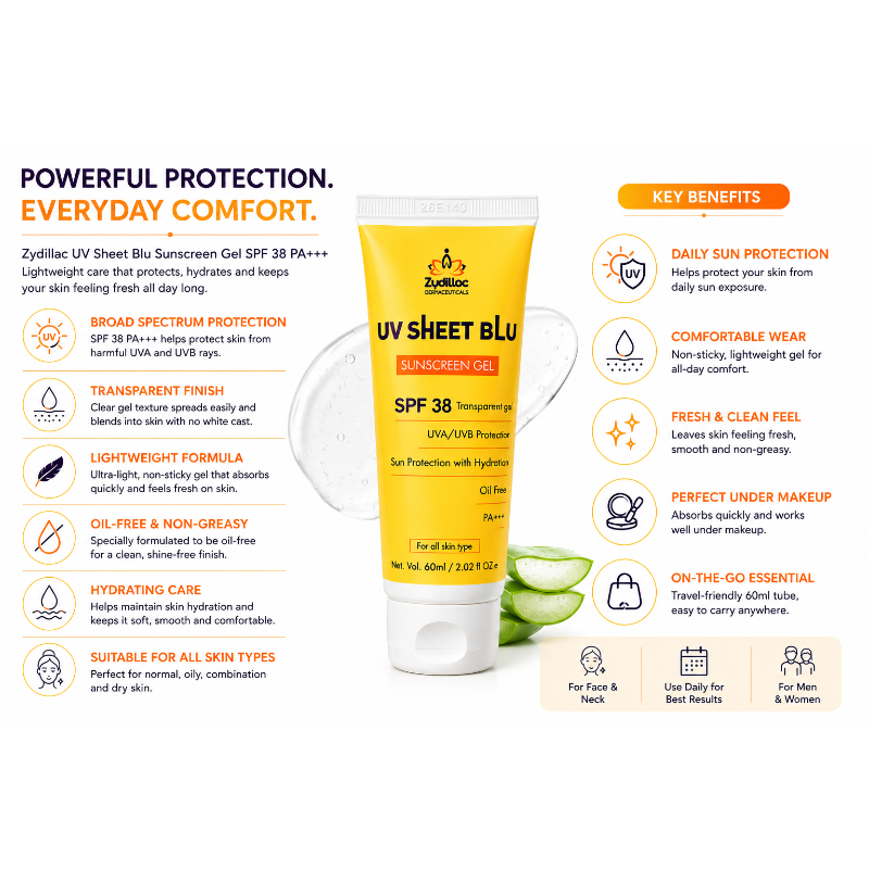 UV Sheet Blu SPF 38 PA+++ Sunscreen Gel (60ml)