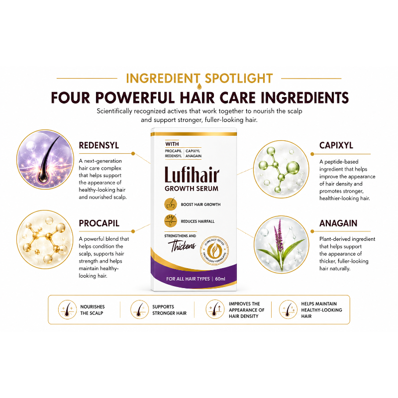Lufihair Growth Serum 60ml | Redensyl, Procapil, Capixyl & Anagain Hair Serum | 60ml
