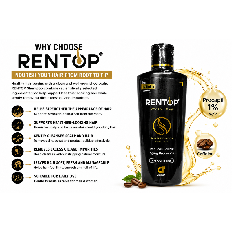 Rentop Hair Restoration Shampoo with Procapil 1% & Caffeine (100ml)