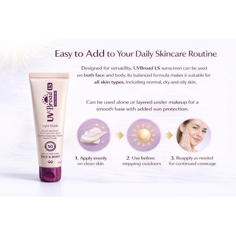 UVBroad LS Tinted Sunscreen SPF 50 (Light Shade) 50gm