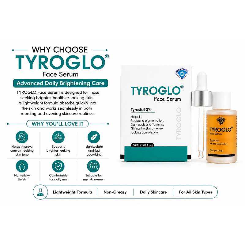 TYROGLO Face Serum with Tyrostat 3% | Helps Reduce Pigmentation, Dark Spots & Tanning | 30ml