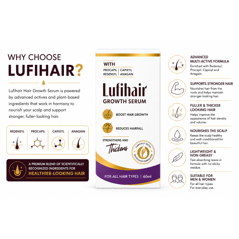 Lufihair Growth Serum 60ml | Redensyl, Procapil, Capixyl & Anagain Hair Serum | 60ml