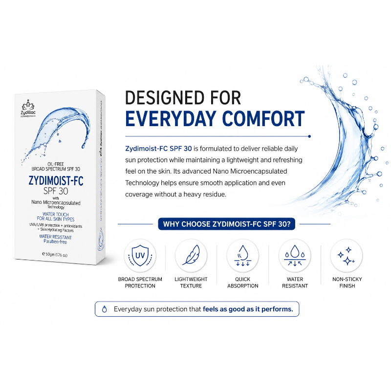 Zydimoist-FC SPF 30 Oil-Free Nano Microencapsulated Water Touch Sunscreen Gel (50gm)