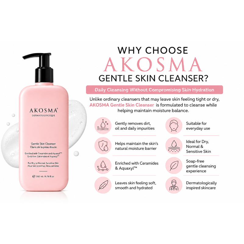 AKOSMA Gentle Skin Cleanser for Dry to Normal Sensitive Skin (200ml) – Glowmedx