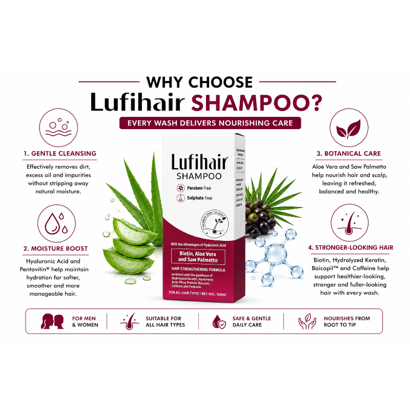 Lufihair Hair Shampoo 100ml – Biotin, Aloe Vera, Saw Palmetto, Hyaluronic Acid & Caffeine