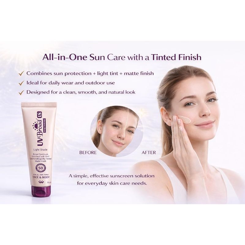 UVBroad LS Tinted Sunscreen SPF 50 (Light Shade) 50gm