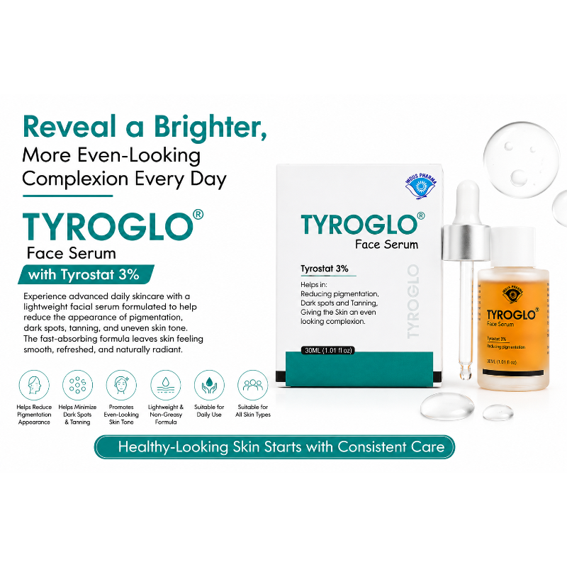 TYROGLO Face Serum with Tyrostat 3% | Helps Reduce Pigmentation, Dark Spots & Tanning | 30ml