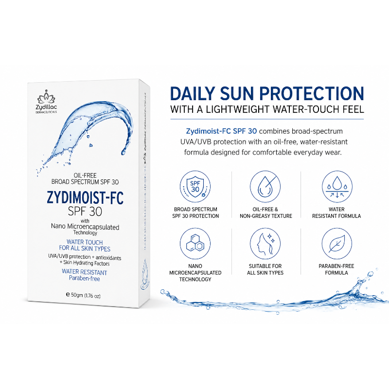 Zydimoist-FC SPF 30 Oil-Free Nano Microencapsulated Water Touch Sunscreen Gel (50gm)