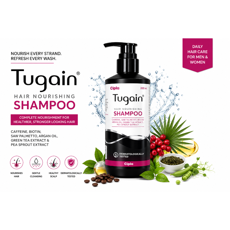 Tugain Hair Nourishing Shampoo 200ml | Caffeine, Biotin, Saw Palmetto, Argan Oil & Green Tea Extract