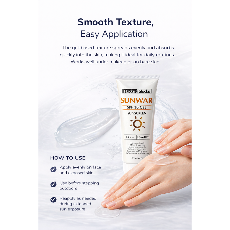SUNWAR Sunscreen Gel SPF 30 PA++ Broad Spectrum UVA/UVB Protection 75gm