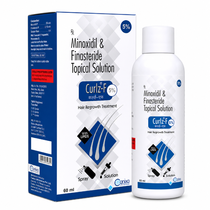 Buy Curlz-F 5% Minoxidil & Finasteride Hair Regrowth Solution Spray 60ml