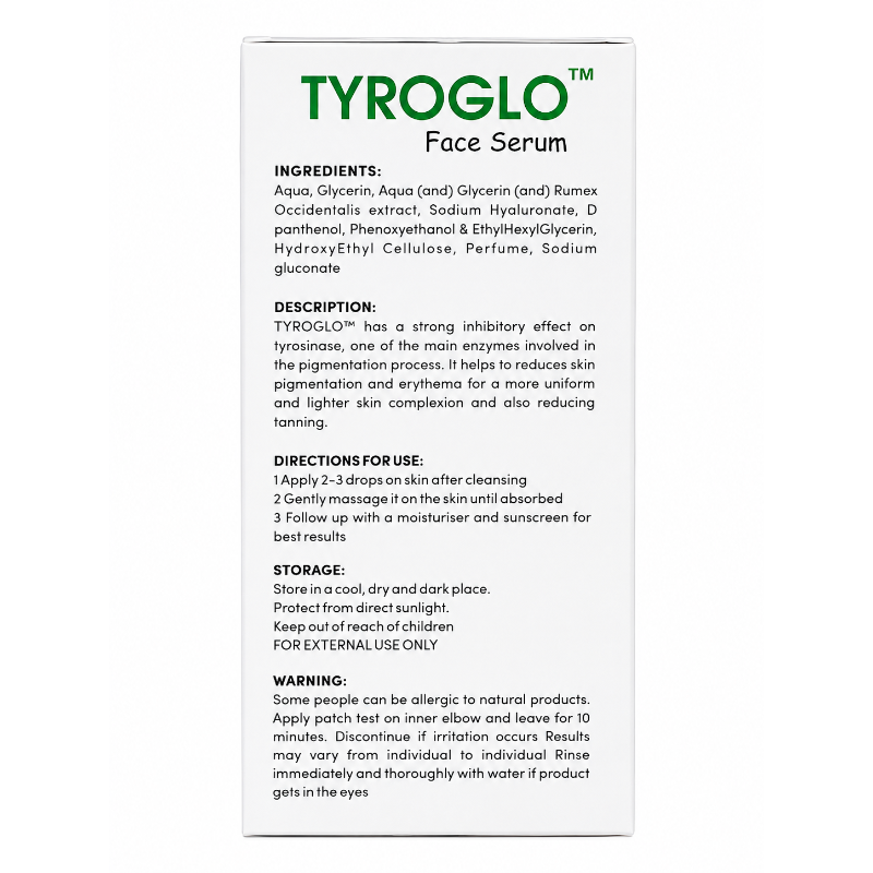 TYROGLO Face Serum with Tyrostat 3% | Helps Reduce Pigmentation, Dark Spots & Tanning | 30ml