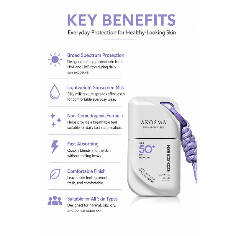 AKOSMA ECO-SCREEN Sunscreen Milk SPF 50+ PA++++ UVA/UVB Protection (50ml)