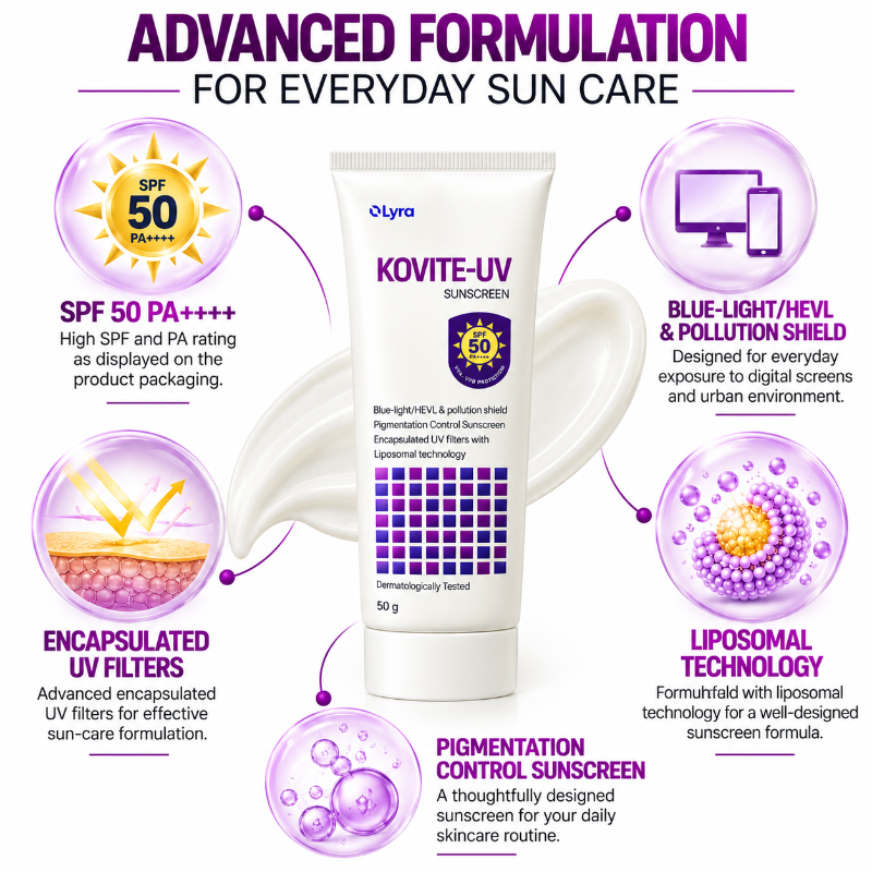 KOVITE-UV Sunscreen SPF 50 PA++++, (50gm)