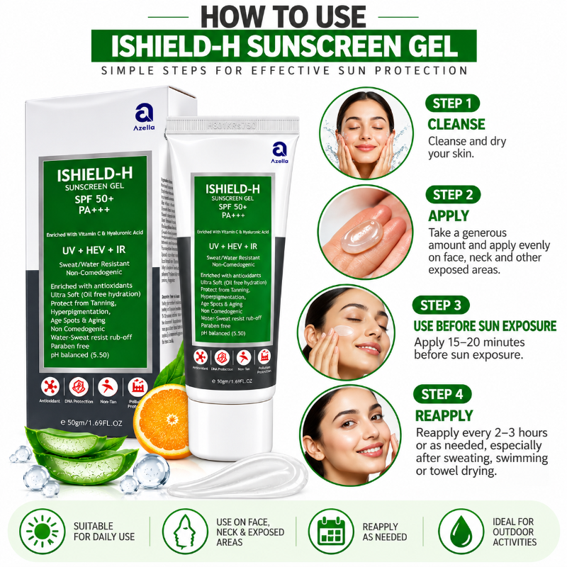 Azelia ISHIELD-H SPF 50+ PA+++ Sunscreen Gel (50gm)