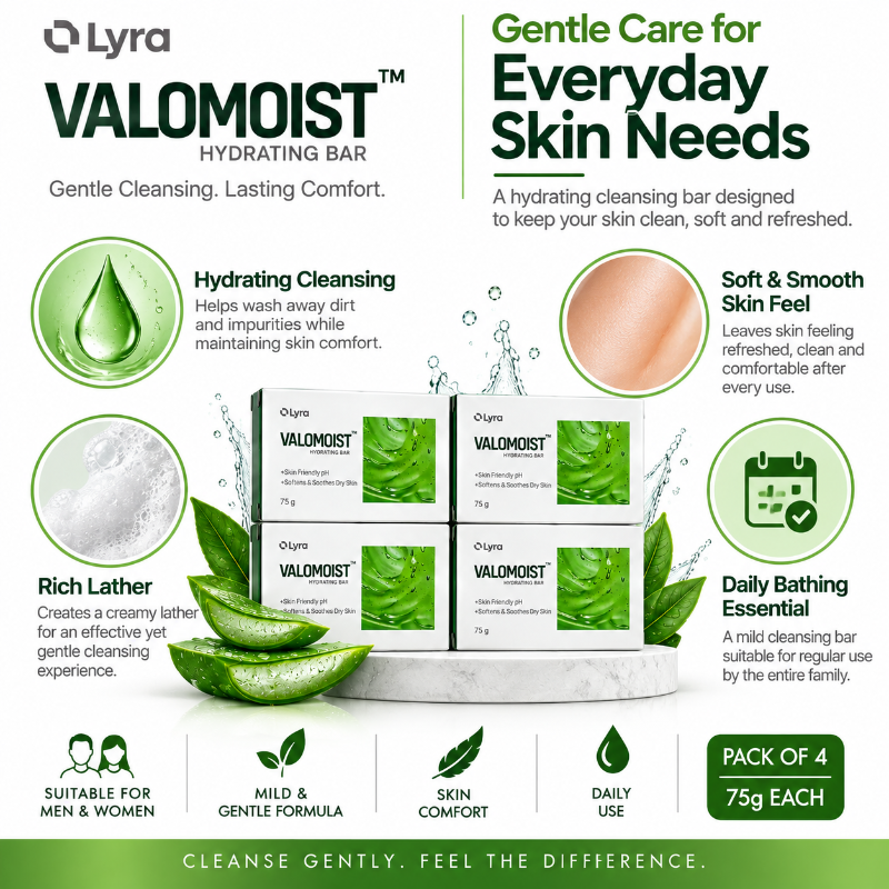 VALOMOIST Hydrating Bar Soap for Dry & Sensitive Skin 75g (Pack of 4)