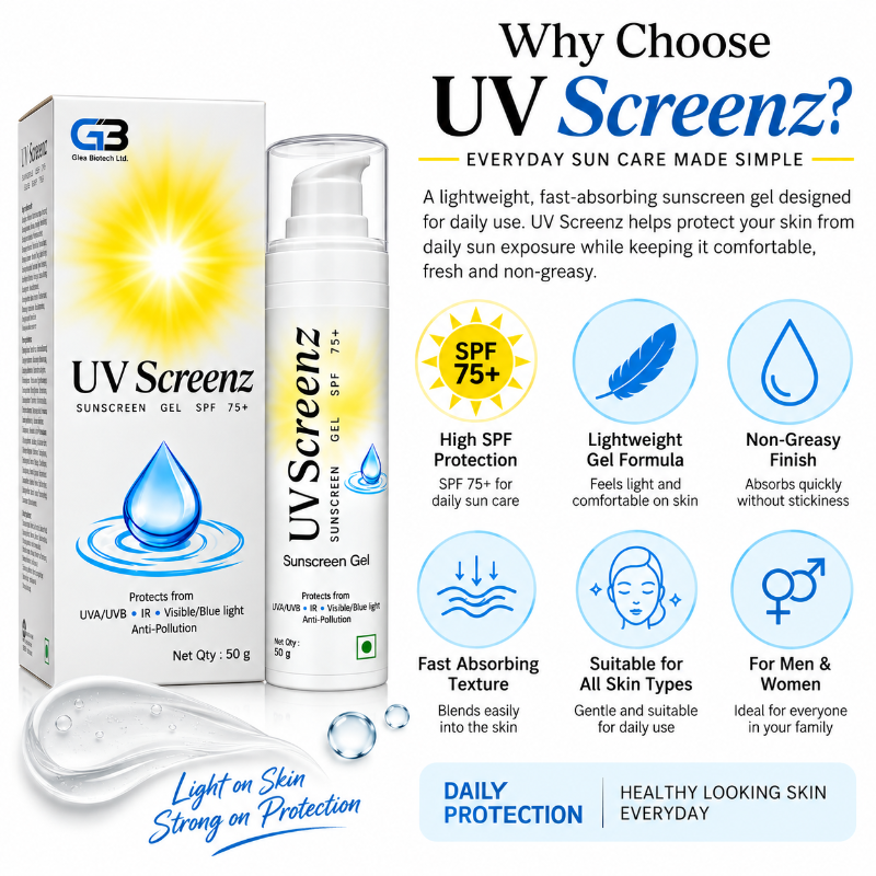 UV Screenz Sunscreen Gel SPF 75+ Broad Spectrum Protection (50gm)