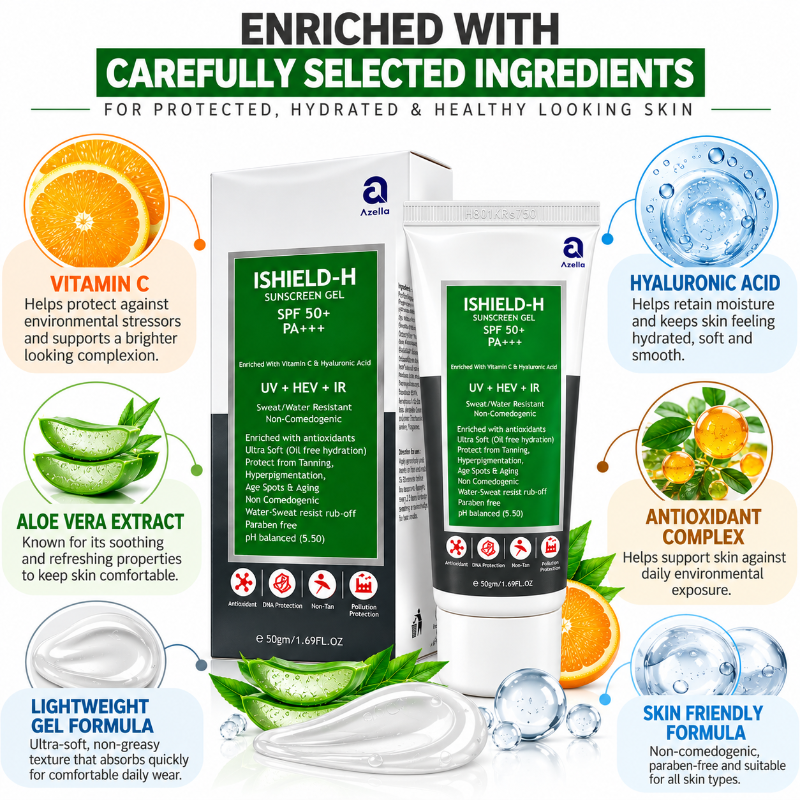 Azelia ISHIELD-H SPF 50+ PA+++ Sunscreen Gel (50gm)