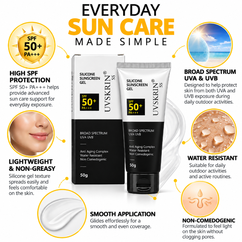 UVSKRIN SS Silicone Sunscreen Gel SPF 50+ PA+++ Broad Spectrum UVA/UVB Protection-(50gm)