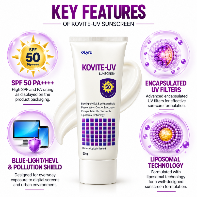KOVITE-UV Sunscreen SPF 50 PA++++, (50gm)