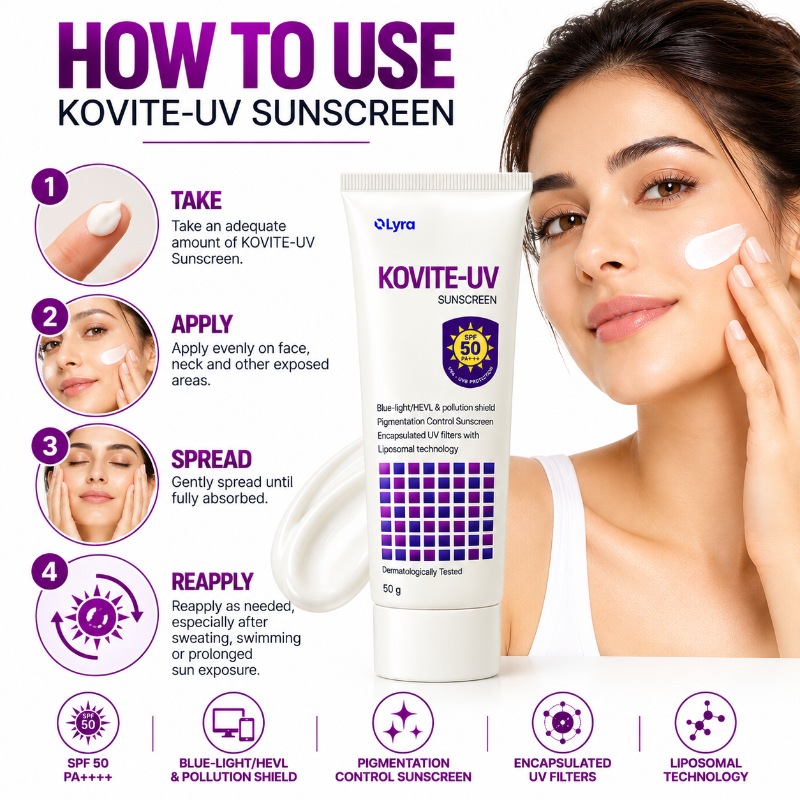 KOVITE-UV Sunscreen SPF 50 PA++++, (50gm)