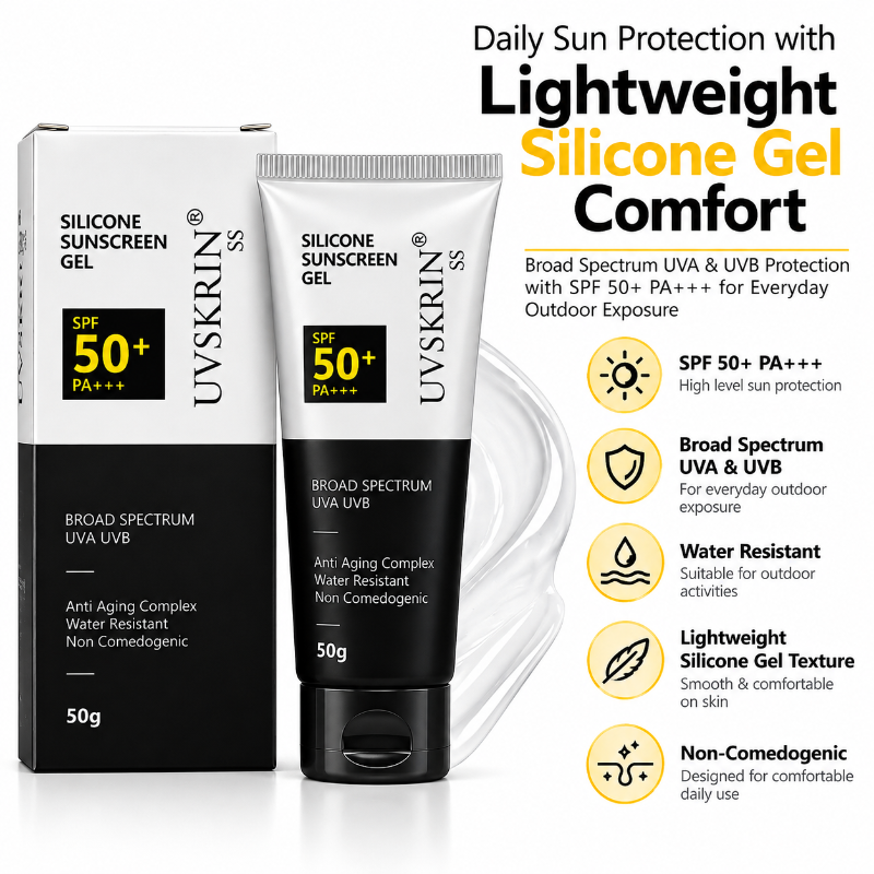 UVSKRIN SS Silicone Sunscreen Gel SPF 50+ PA+++ Broad Spectrum UVA/UVB Protection-(50gm)
