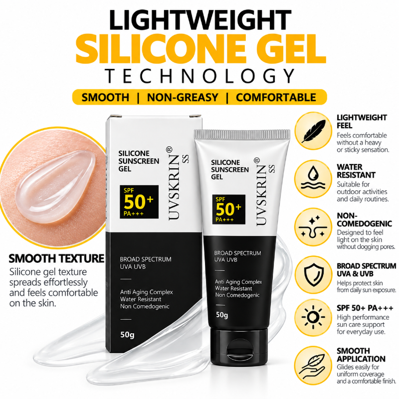 UVSKRIN SS Silicone Sunscreen Gel SPF 50+ PA+++ Broad Spectrum UVA/UVB Protection-(50gm)