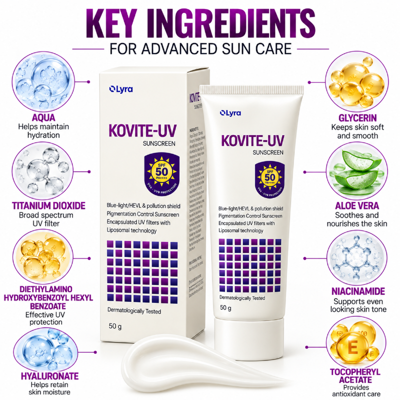 KOVITE-UV Sunscreen SPF 50 PA++++, (50gm)