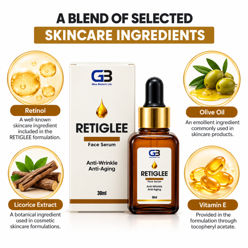 RETIGLEE Face Serum with Retinol, Licorice Extract & Vitamin E (30ml)