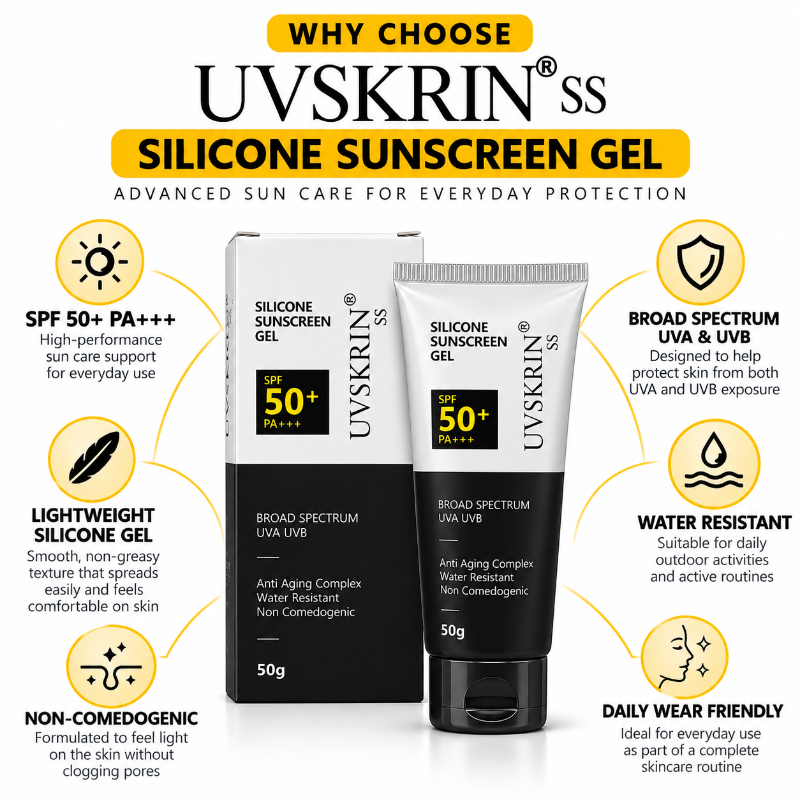 UVSKRIN SS Silicone Sunscreen Gel SPF 50+ PA+++ Broad Spectrum UVA/UVB Protection-(50gm)