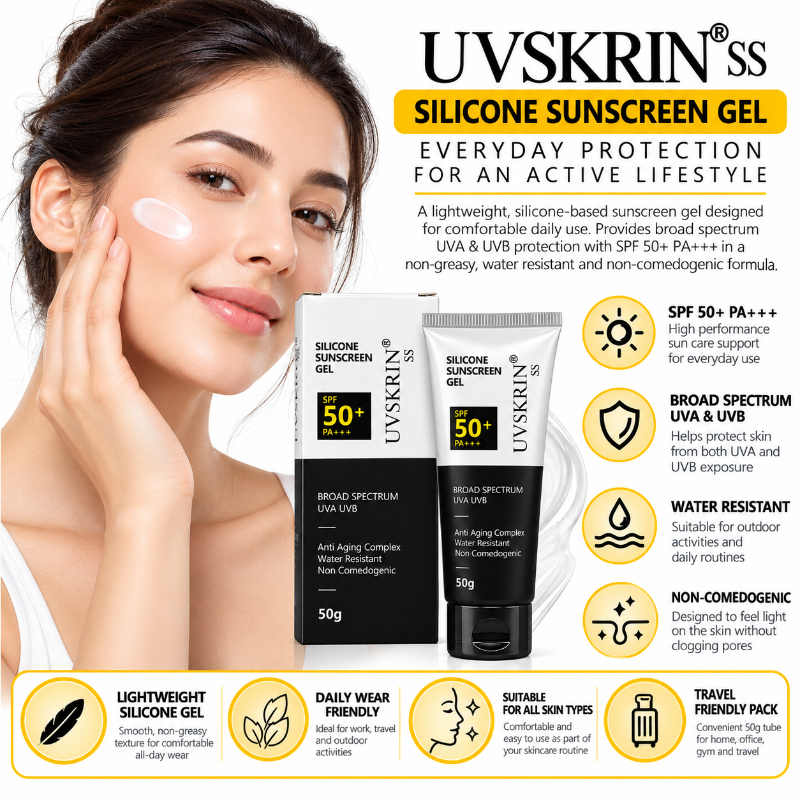 UVSKRIN SS Silicone Sunscreen Gel SPF 50+ PA+++ Broad Spectrum UVA/UVB Protection-(50gm)