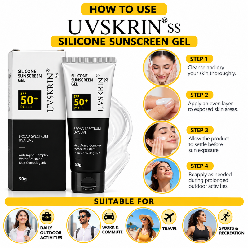 UVSKRIN SS Silicone Sunscreen Gel SPF 50+ PA+++ Broad Spectrum UVA/UVB Protection-(50gm)