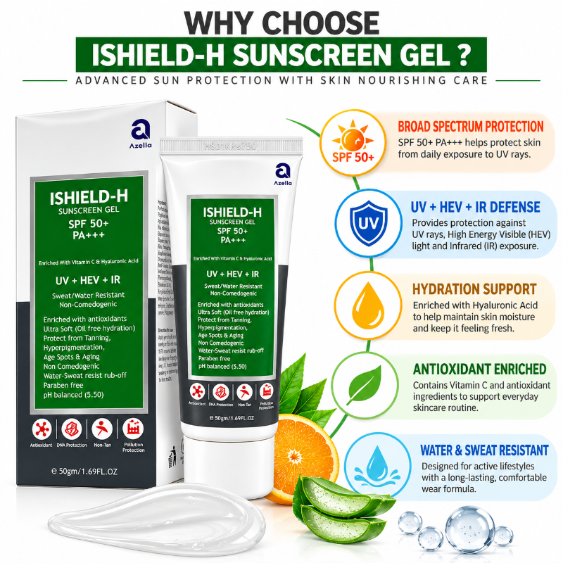Azelia ISHIELD-H SPF 50+ PA+++ Sunscreen Gel (50gm)